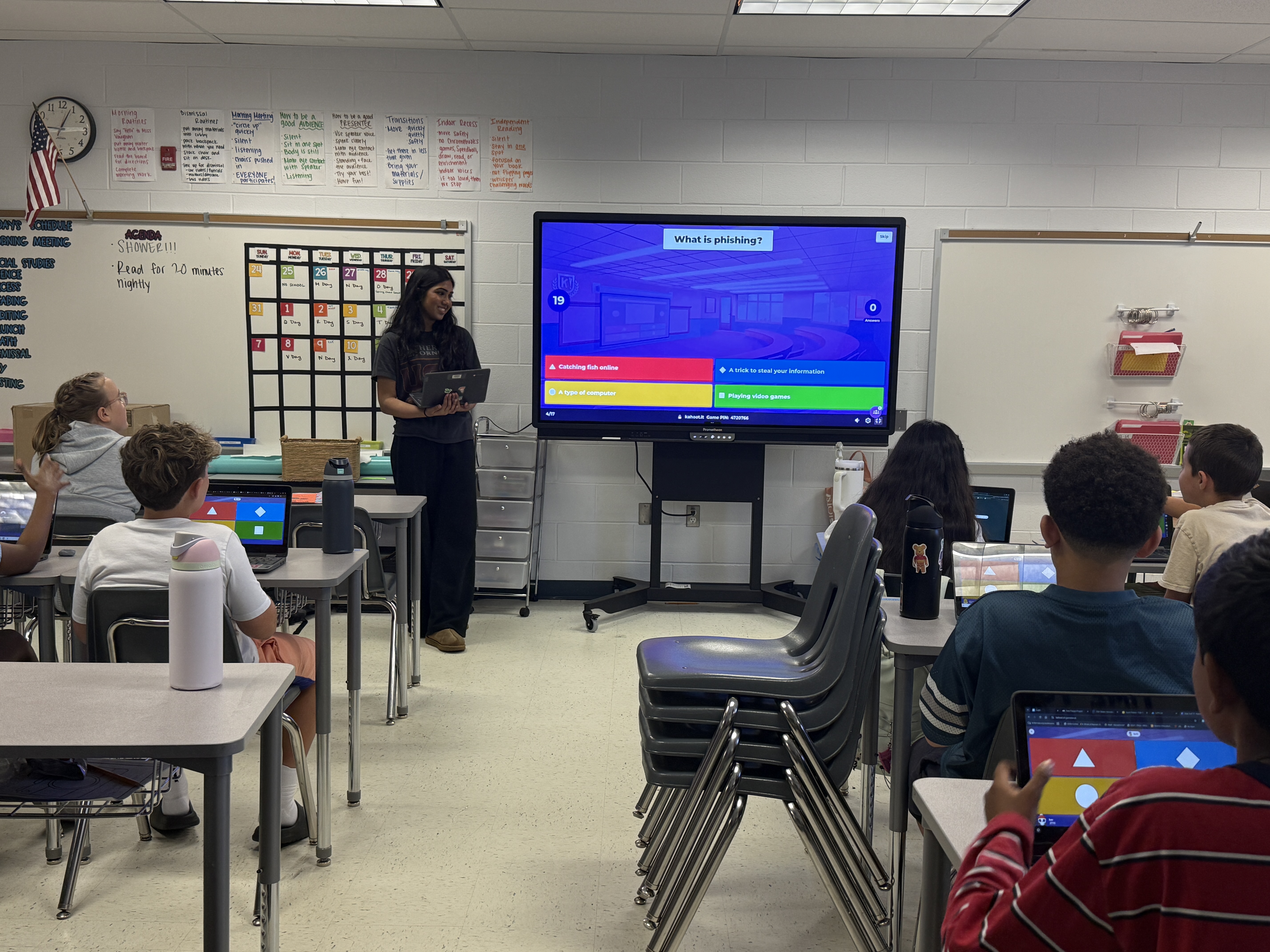 Sharani leading a Kahoot review activity